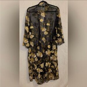 GRAVER by Susan Graver Sheer Black Floral Kimono